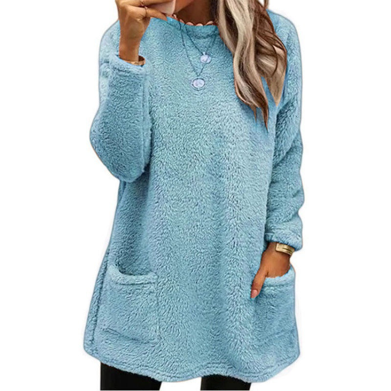 Damen - Pullover mit Taschen - Fleece - Weit geschnittener