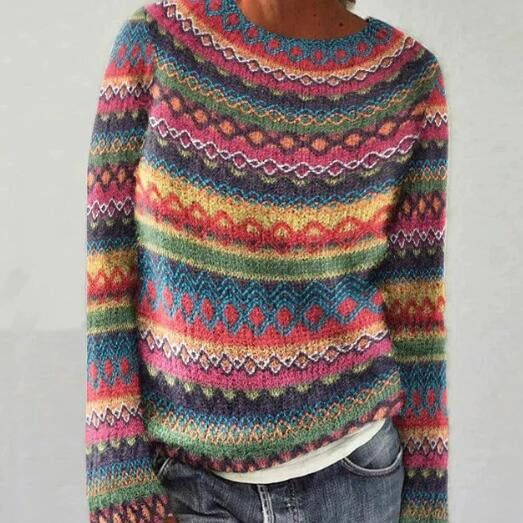 Damen - Winterpullover - Weiche stoff - Gemütlicher mehrfarbig gestreifter - Warm und stylisch für kalte Tage