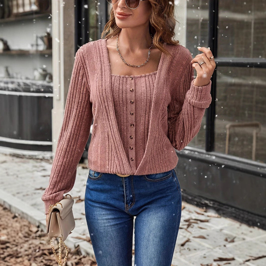 Damen - Strickjacke mit tiefem V-Ausschnitt - Elastischem Stoff - Knopfleiste - Bequemer und stilvoller Look