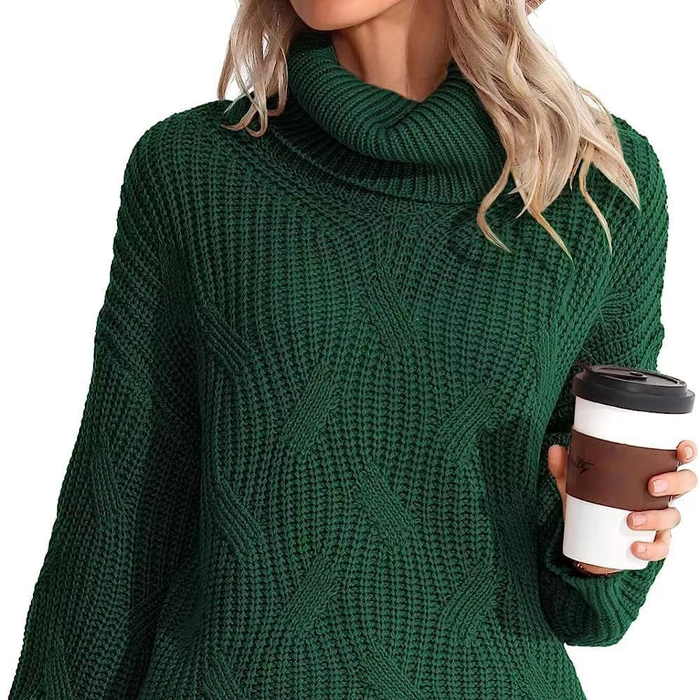 Damen - Strickpullover mit Zopfmuster - Hoher Kragen - Elegantes Design für jeden Anlass