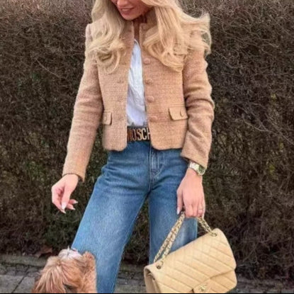 Damen - Tweed-Blazer Jacke - Eleganten Knopfdetails - Stylische mode für jeden Anlass