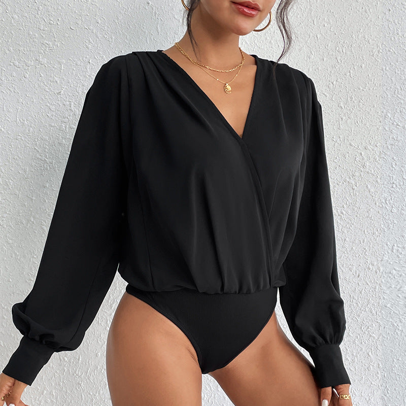Damen - Elegante bluse - V-Ausschnitt - Voluminösen Ärmeln - Stilvoll und Bequem für Jeden Anlass