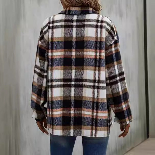 Damen - Karierte Hemdjacke - Weicher Stoff - Lässiger Stil für jeden Anlass