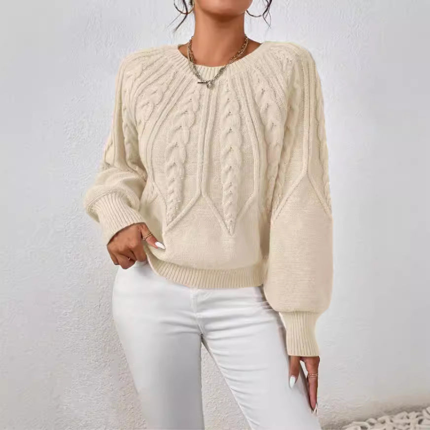 Damen - Strickpullover - Zopfmuster - Weit geschnitten