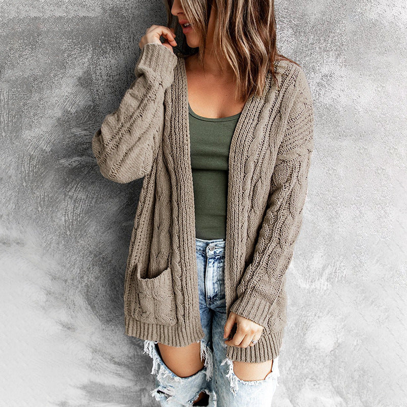 Damen - Strickjacke - Zopfmuster - Bequemer Lässige Passform - Ideale Freizeitmode