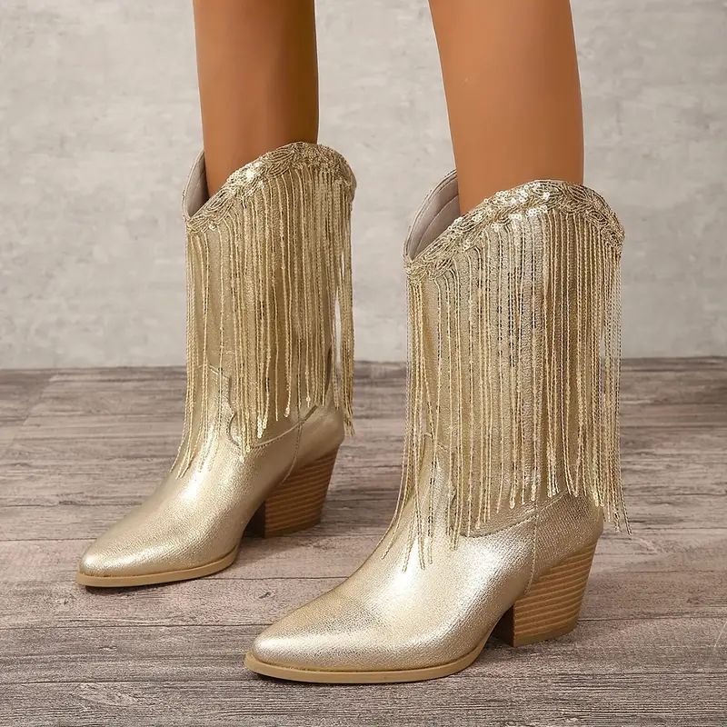 Damen - Cowboystiefel - Mit Pailletten- und Fransendesign - Modischer Western-Stil für jeden Anlass