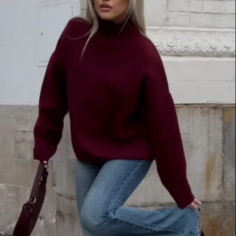Damen - Pullover - Hohem Kragen - Übergröße - Gemütlicher Stil für jeden Anlass