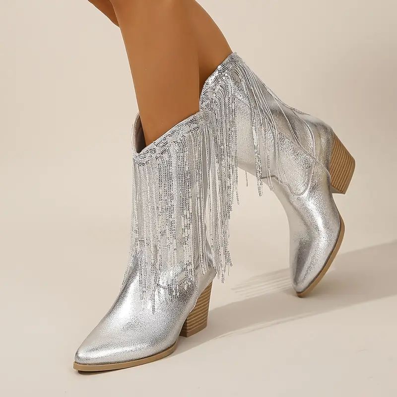 Damen - Cowboystiefel - Mit Pailletten- und Fransendesign - Modischer Western-Stil für jeden Anlass
