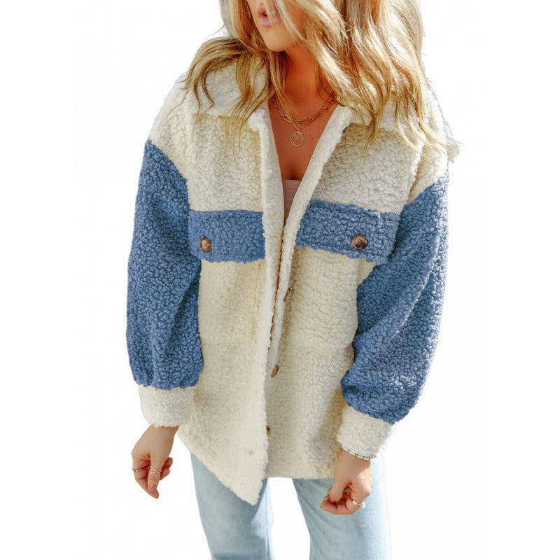 Damen - Teddyjacke - Kontrastfarbenen Ärmeln - Kuscheliger Stil für warme Tage
