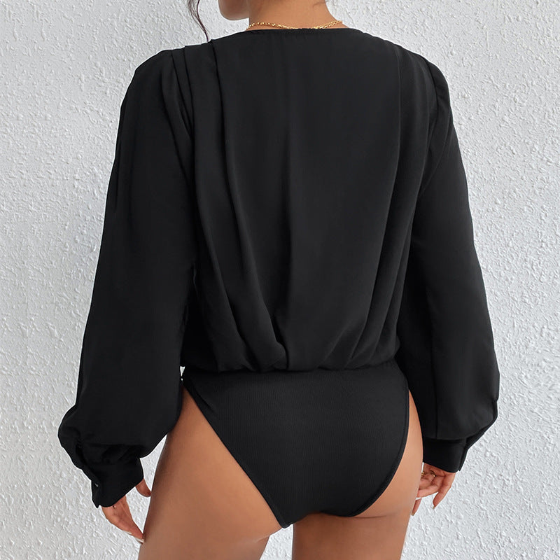 Damen - Elegante bluse - V-Ausschnitt - Voluminösen Ärmeln - Stilvoll und Bequem für Jeden Anlass