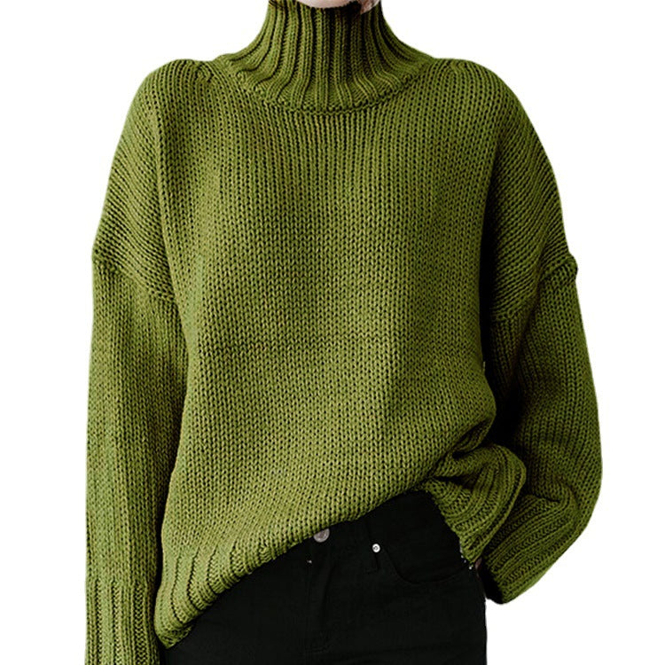Frauen - Grobstrick-Pullover mit hohem Kragen - Bequem und stylisch für kalte Tage