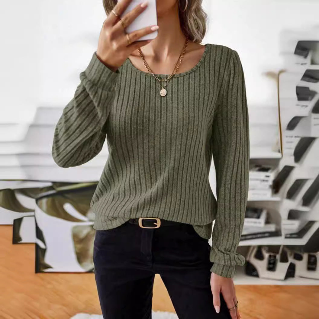 Damen - Gestreifter Pullover - Puffärmeln - Bequem und Stilvoll für jeden Anlass