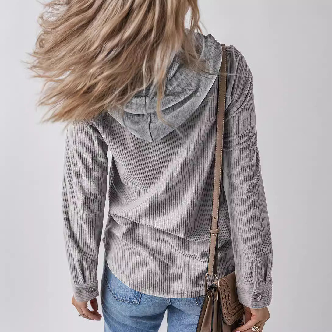Damen - Hemdjacke - Kapuze & Rippstrick - Lässiger Stil für jeden Tag