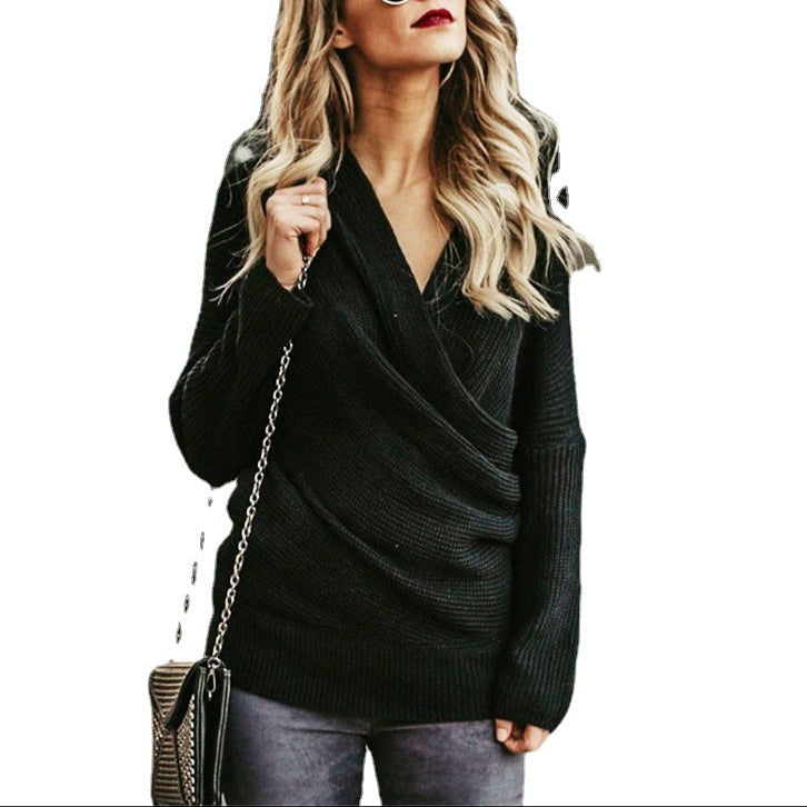Damen - Eleganter lässiger Strickpulli - Tiefem Ausschnitt - Bequem und stilvoll für jeden Anlass