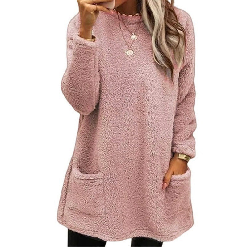 Damen - Pullover mit Taschen - Fleece - Weit geschnittener