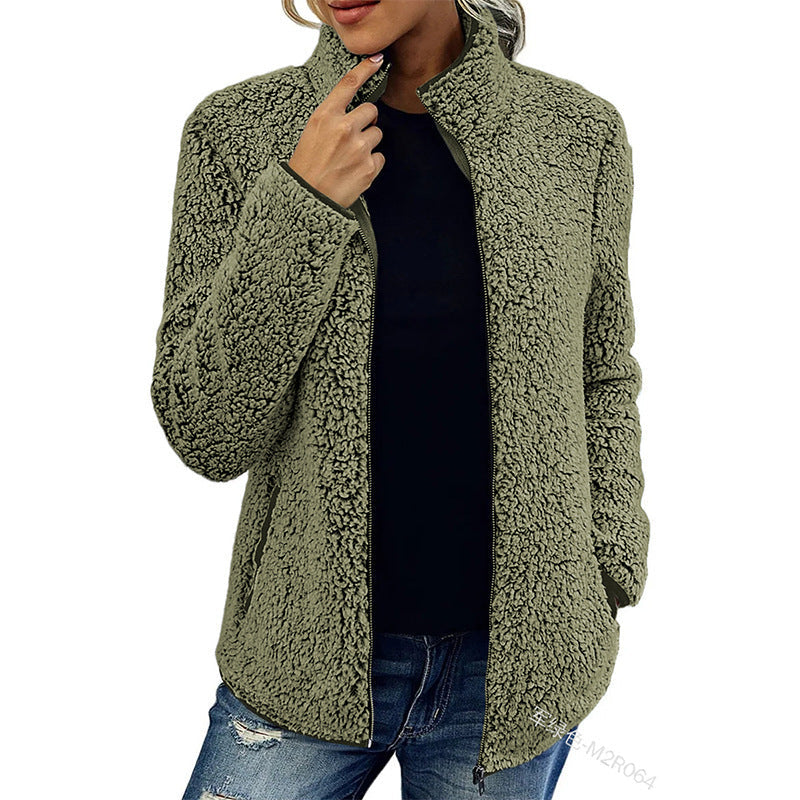 Damen - Flauschige Fleecejacke - Hoher Kragen - Weich & Bequem - Perfekt für kalte Tage