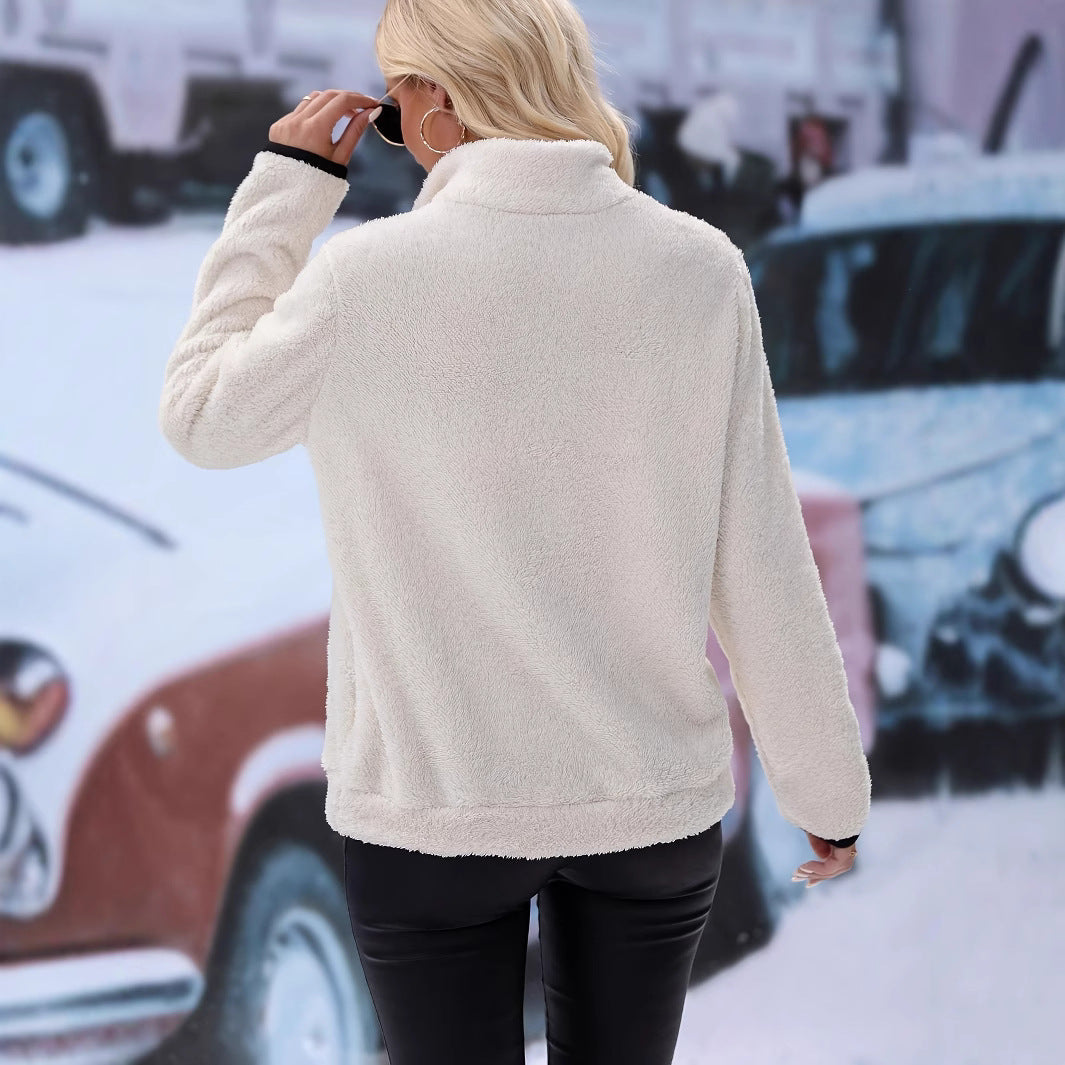 Damen - Fleece Pullover - Stehkragen mit Reißverschluss - Bequemer, warmer Stil für kühle Tage