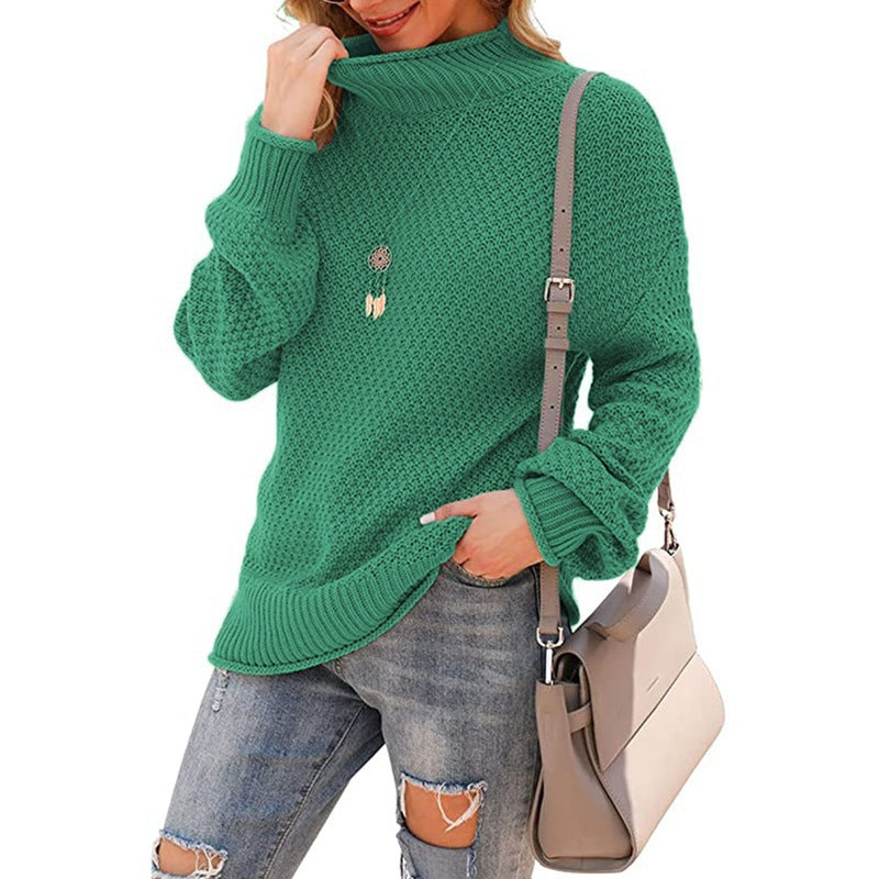 Damen - Bequemer Grobstrick Pullover - Hoher Kragen - Bequeme und Stilvolle Passform