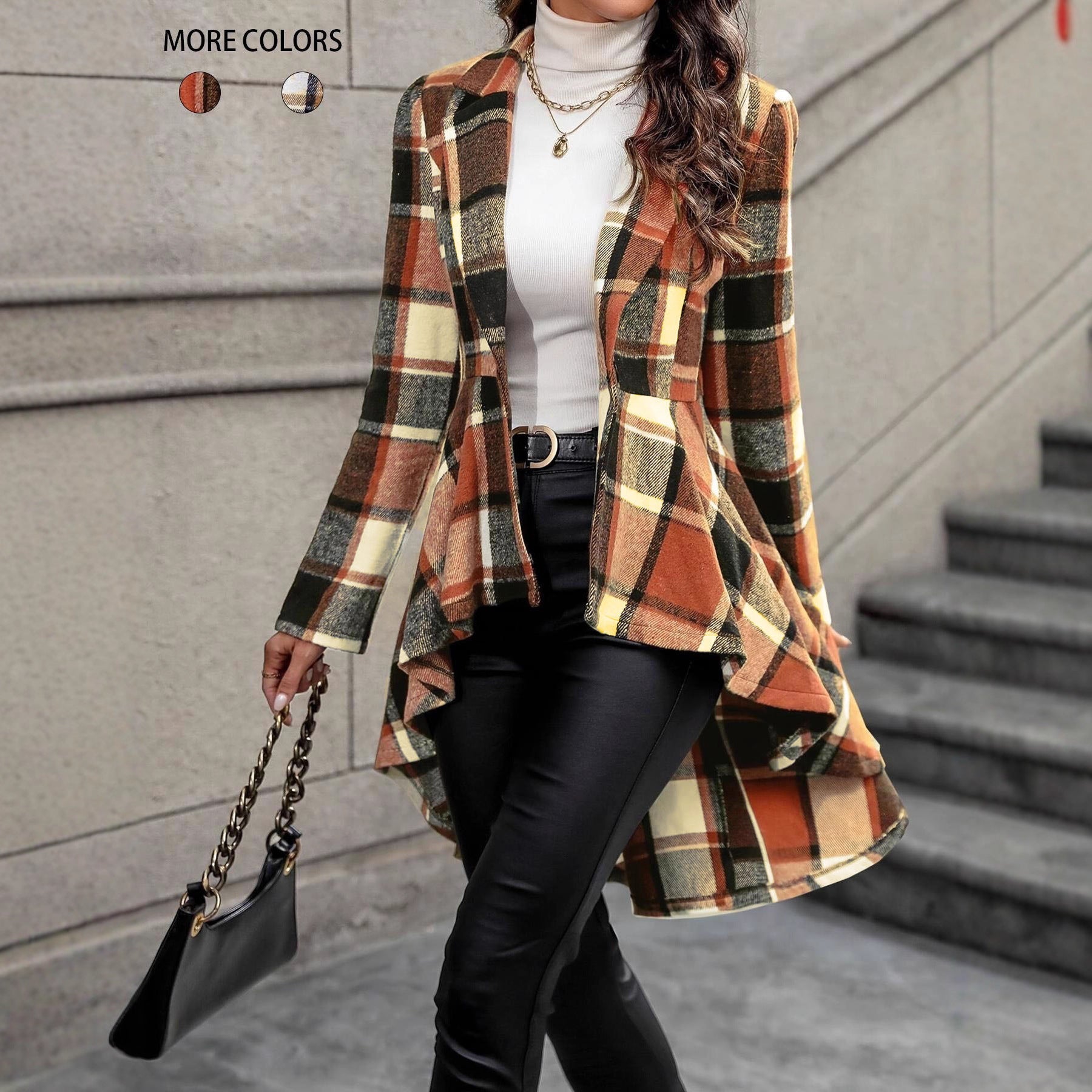 Damen - Karomuster Jacke - Asymmetrischer Saum - Stylische Übergangsjacke für jede Gelegenheit