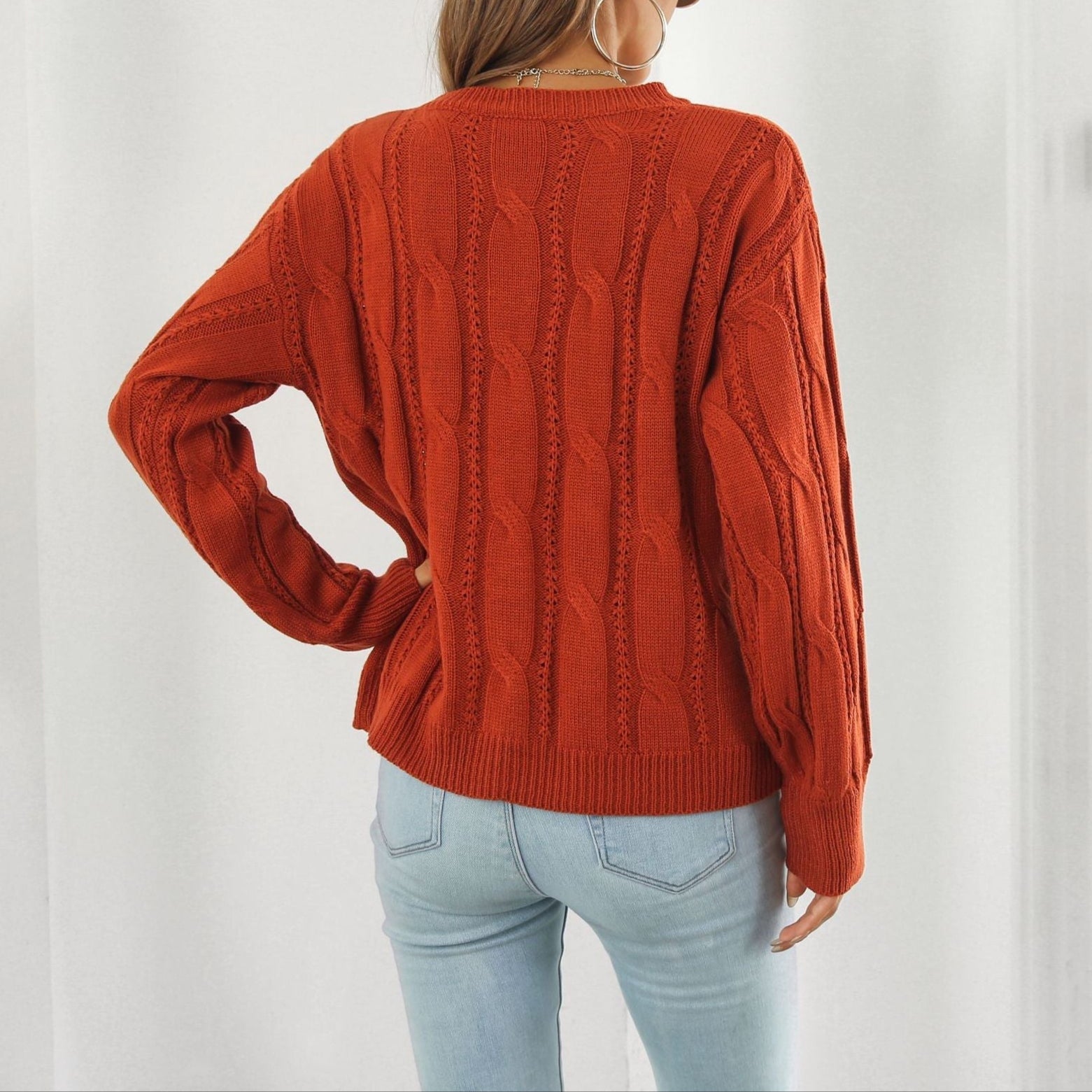 Damen - Strukturierter Strickpullover - Baumwollmischung - Zopfmuster - Bequemer, stilvoller Look für jeden Anlass