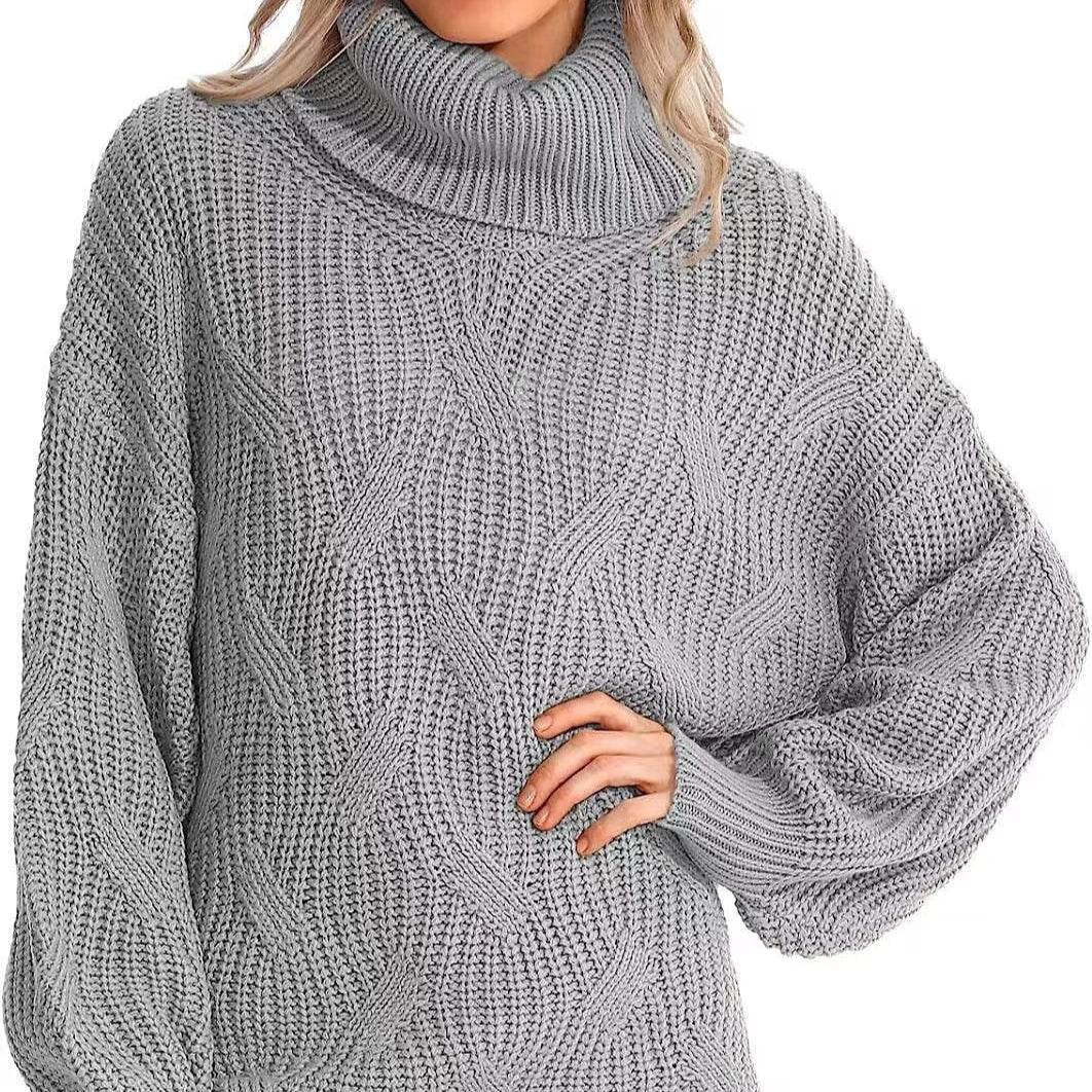 Damen - Strickpullover mit Zopfmuster - Hoher Kragen - Elegantes Design für jeden Anlass