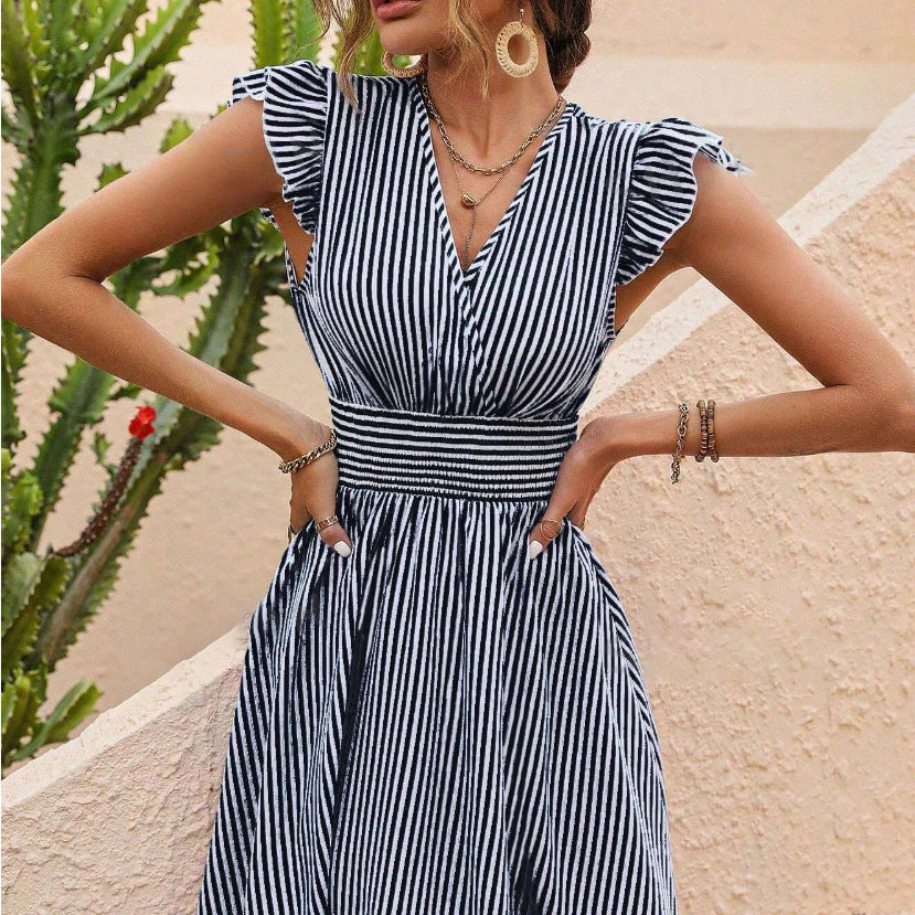 Damen - Trendiges Gestreiftes Kleid - Weichem Stoff - Ideal für Freizeit Ausflüge