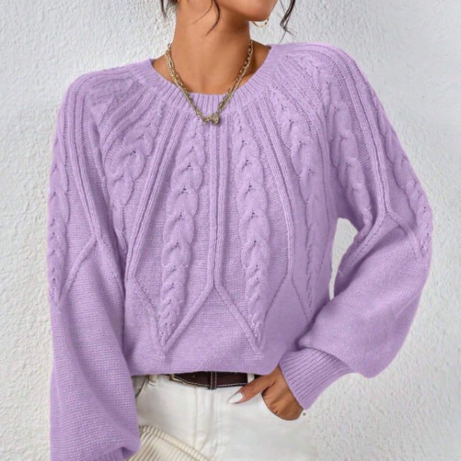Damen - Strickpullover - Zopfmuster - Weit geschnitten