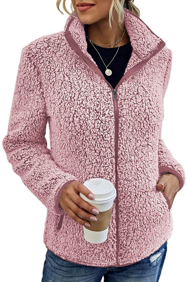 Damen - Flauschige Fleecejacke - Hoher Kragen - Weich & Bequem - Perfekt für kalte Tage