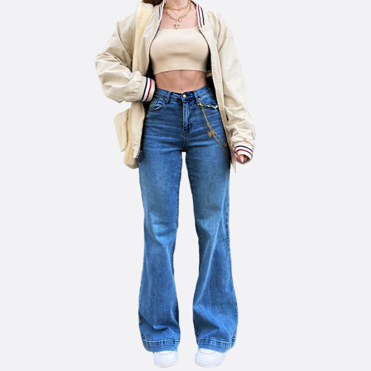 Damen - Ausgestellte Denim Jeans - Mittlere Taille - Modische, Bequeme Jeans für Jeden Anlass