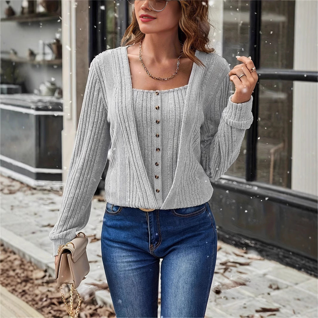 Damen - Strickjacke mit tiefem V-Ausschnitt - Elastischem Stoff - Knopfleiste - Bequemer und stilvoller Look