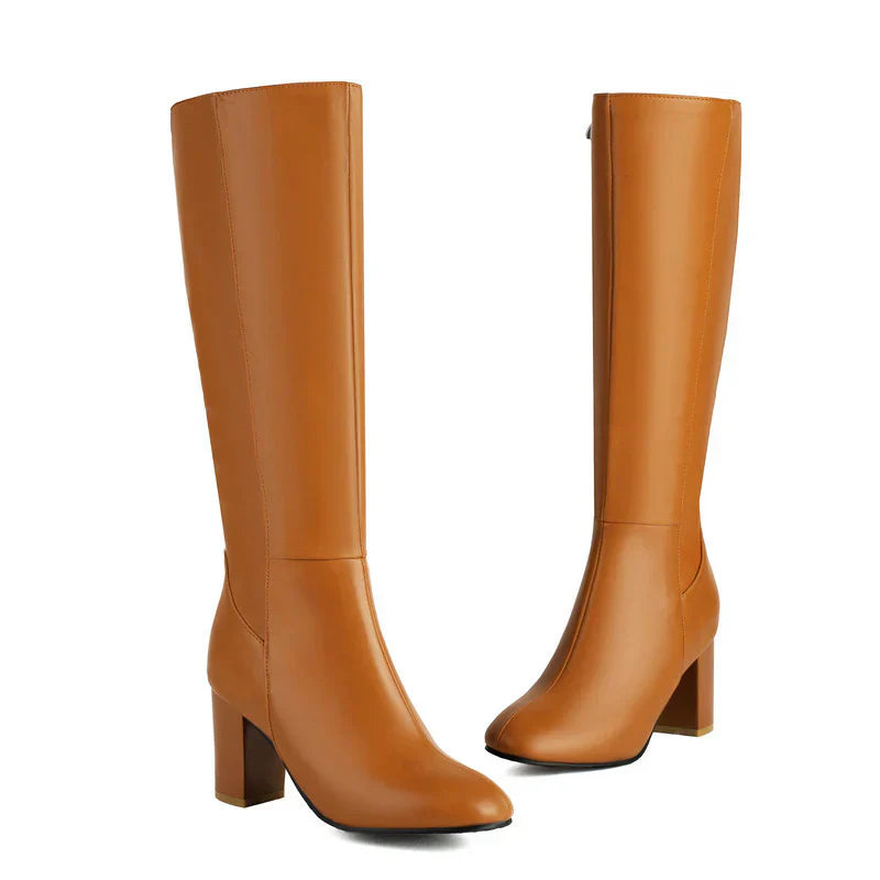 Damen - Kniehohe Stiefel - Blockabsatz - Elegante und bequeme Stiefel für jeden Anlass