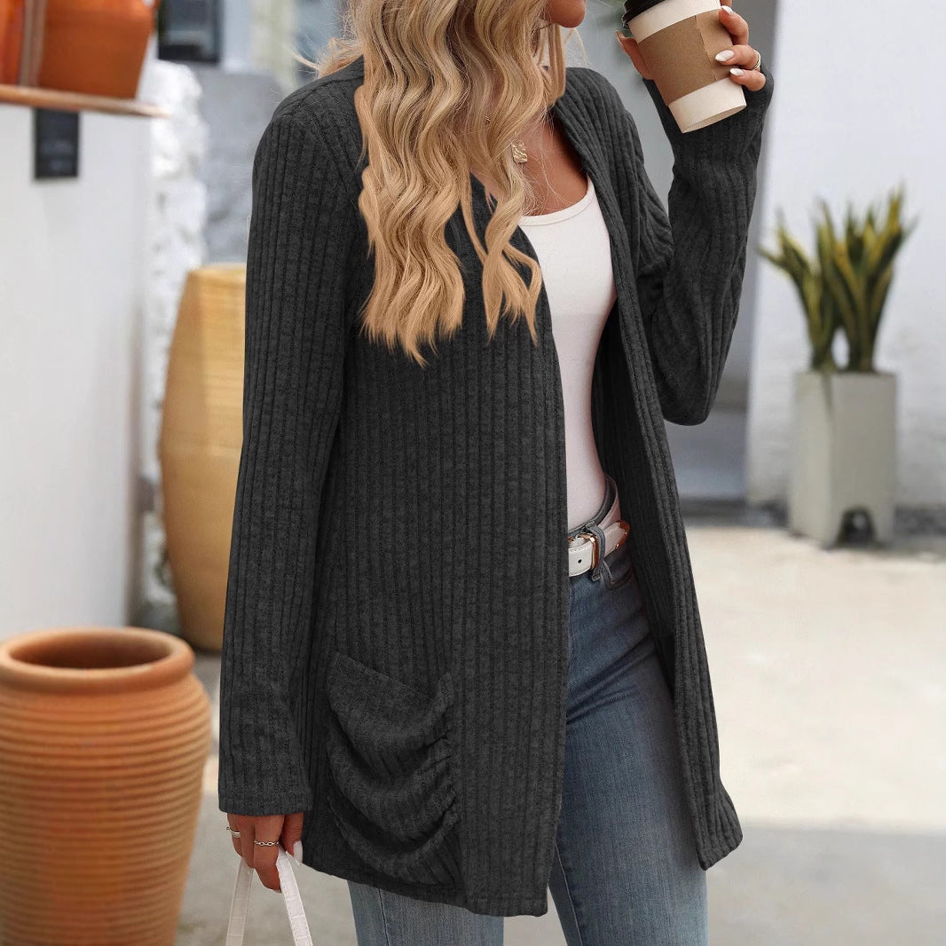 Damen - Elegante Strickjacke - Rippstrick und praktischen Taschen - Stilvoll & Bequem für jeden Anlass