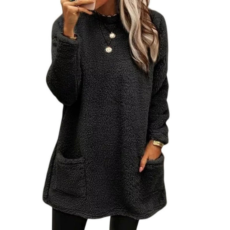 Damen - Pullover mit Taschen - Fleece - Weit geschnittener