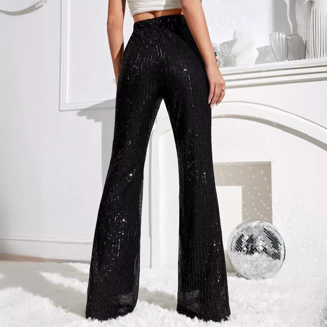 Damen - Elegante hochtaillierte Hose - Glitzerdetails - Stilvoll und modern mit hohem Bund