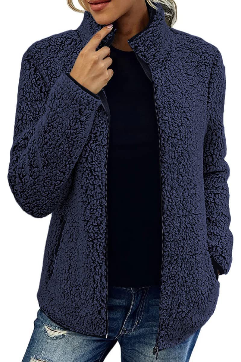 Damen - Flauschige Fleecejacke - Hoher Kragen - Weich & Bequem - Perfekt für kalte Tage