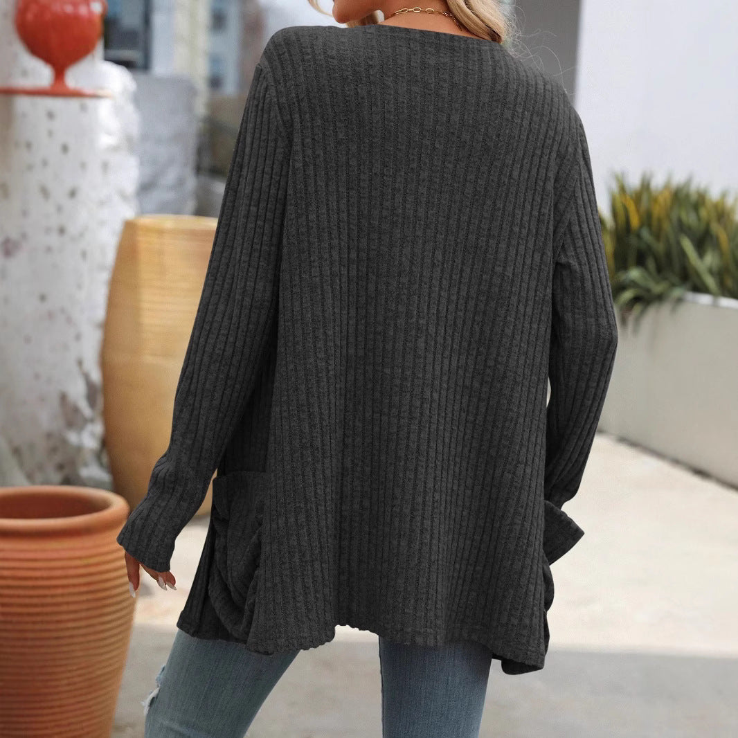 Damen - Elegante Strickjacke - Rippstrick und praktischen Taschen - Stilvoll & Bequem für jeden Anlass