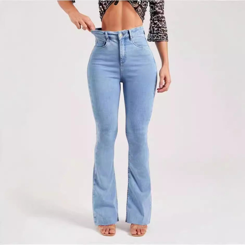 Damen - Dehnbare Jeans - Denim - Ausgestelltem Bund - Hohe Taille für optimalen Tragekomfort
