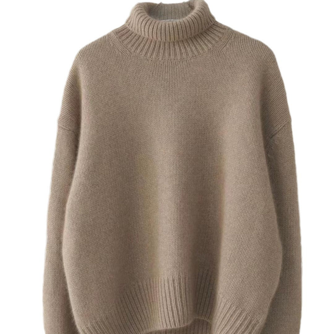 Damen - Gestrickter Pullover - Hohem Kragen - Lockerer Stil für ultimativen Komfort