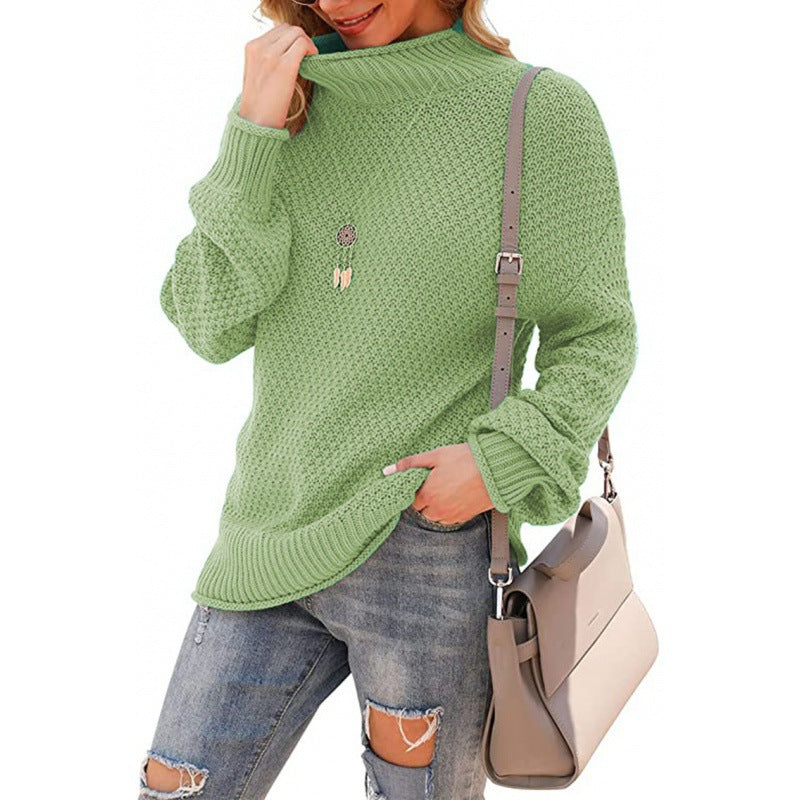 Damen - Bequemer Grobstrick Pullover - Hoher Kragen - Bequeme und Stilvolle Passform