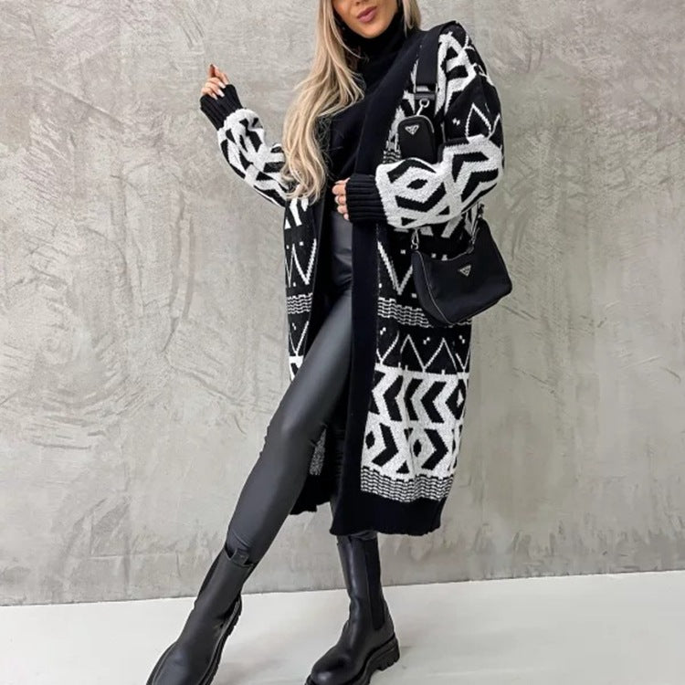Damen - Strickjacke mit Grobstrickmuster - Wollmischung - Stilvolles Grafikdesign - Perfekt für jeden Anlass