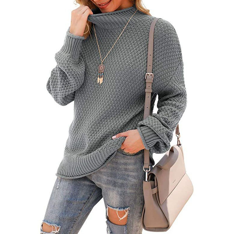Damen - Bequemer Grobstrick Pullover - Hoher Kragen - Bequeme und Stilvolle Passform