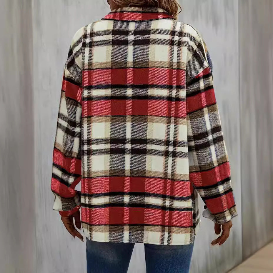Damen - Karierte Hemdjacke - Weicher Stoff - Lässiger Stil für jeden Anlass