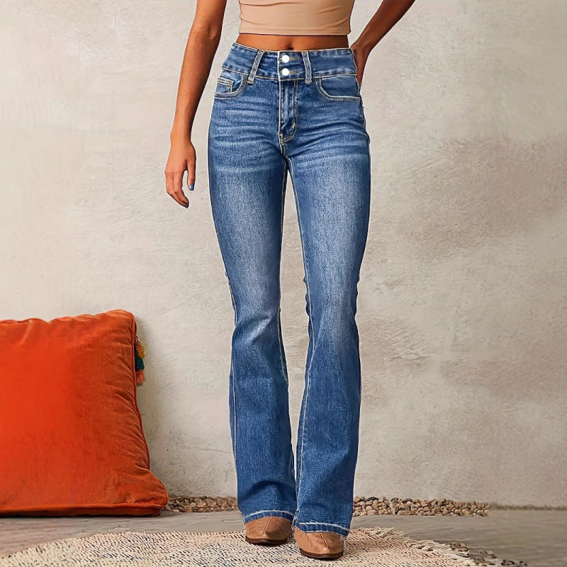 Damen - Ausgestellte Denim-Jeans - Hohe Taille - Trendy und Bequem für jeden Anlass