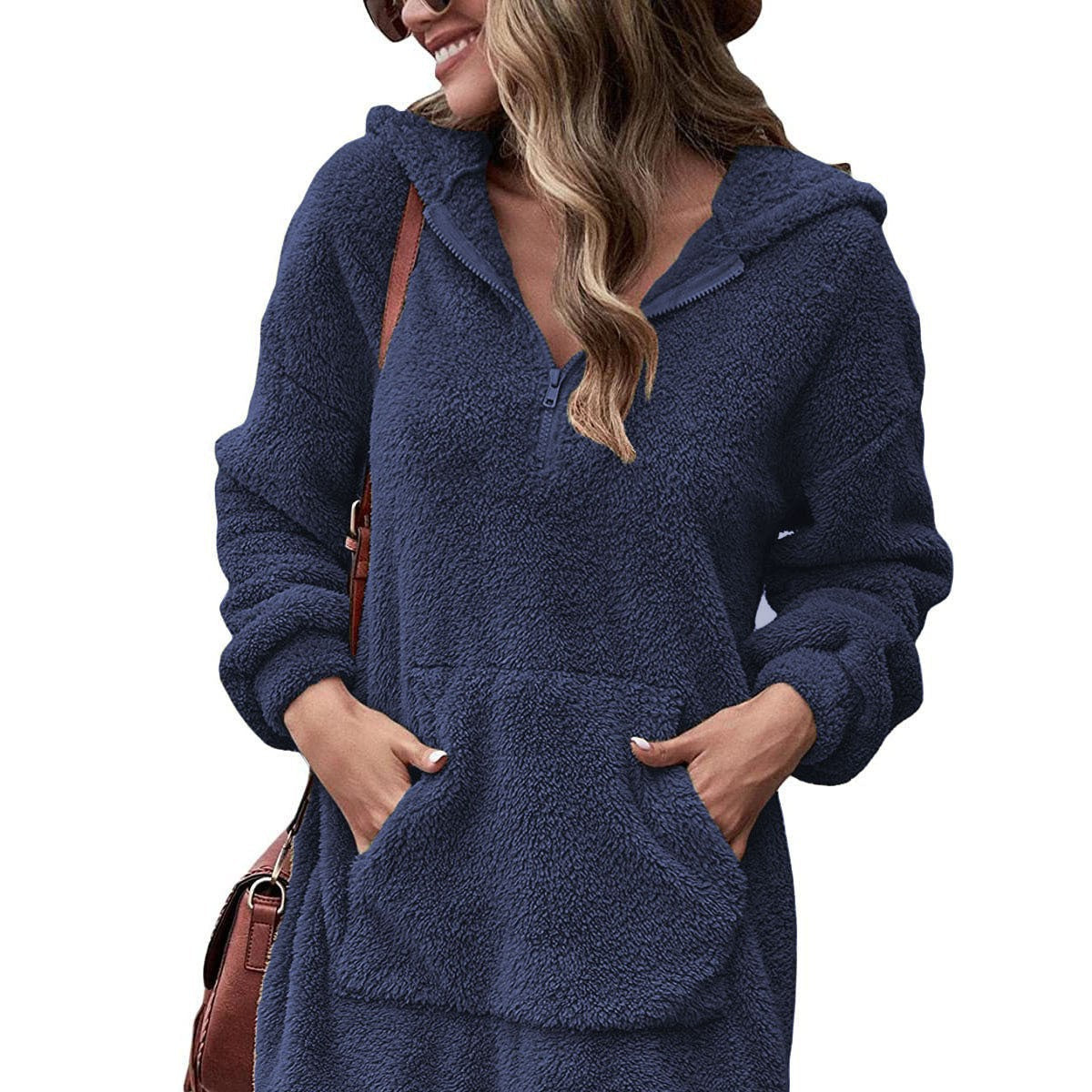 Damen - Kuscheliges Kapuzenkleid - Halbreißverschluss-Stil - Bequem und warm für entspannte Tage