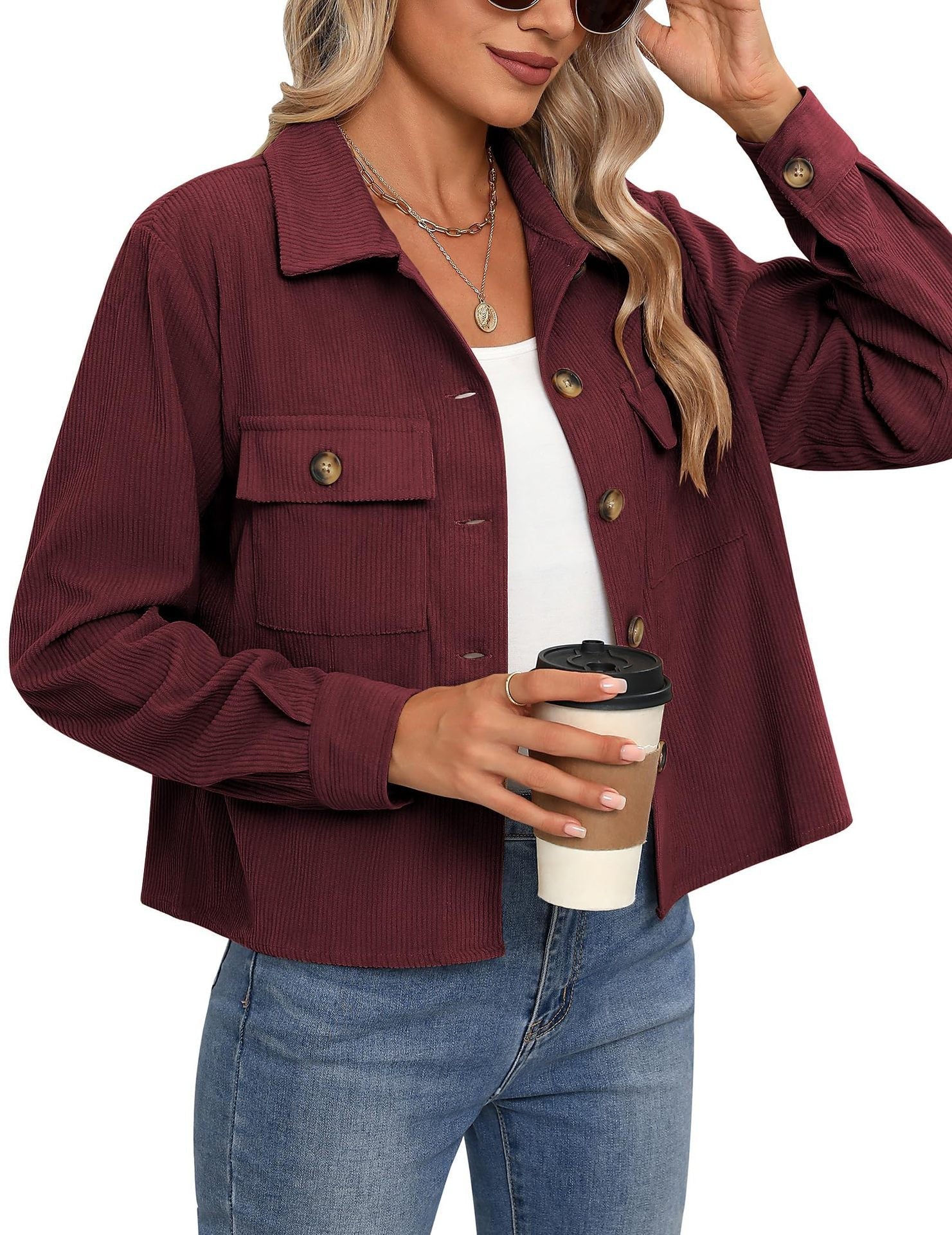 Damen - Cordjacke - Brusttaschen - Bequemer Stil für jeden Anlass
