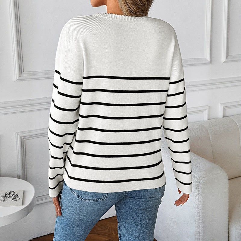 Damen - Strickpullover - V-Ausschnitt - Gestreift - Modischer Komfort für jeden Anlass