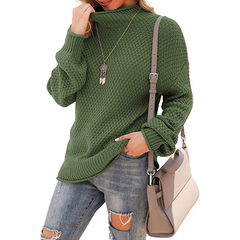 Damen - Bequemer Grobstrick Pullover - Hoher Kragen - Bequeme und Stilvolle Passform