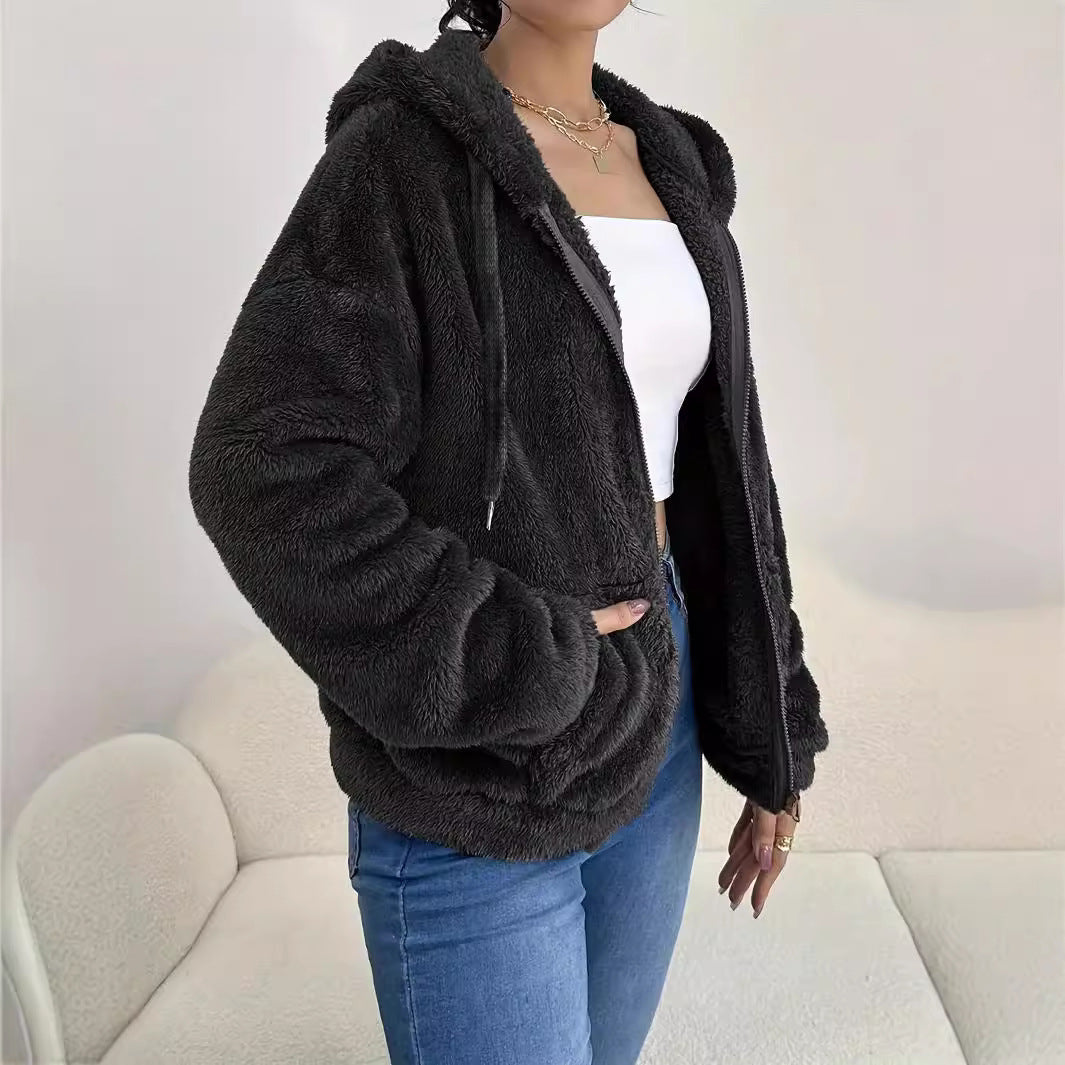 Damen - Fleecejacke - Kuschelig mit Kapuze & Taschen - Perfekt für kalte Tage