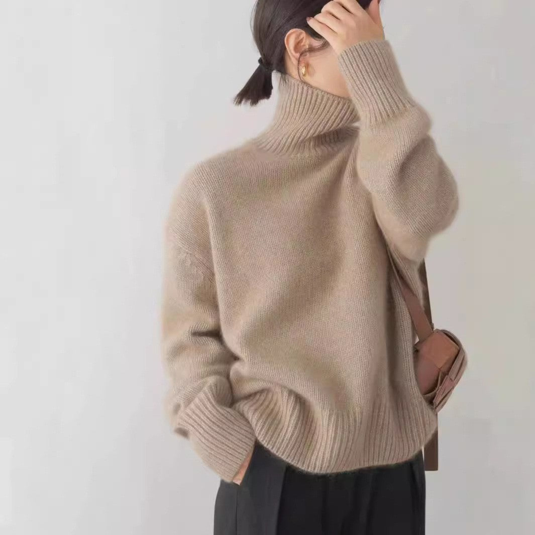 Damen - Gestrickter Pullover - Hohem Kragen - Lockerer Stil für ultimativen Komfort