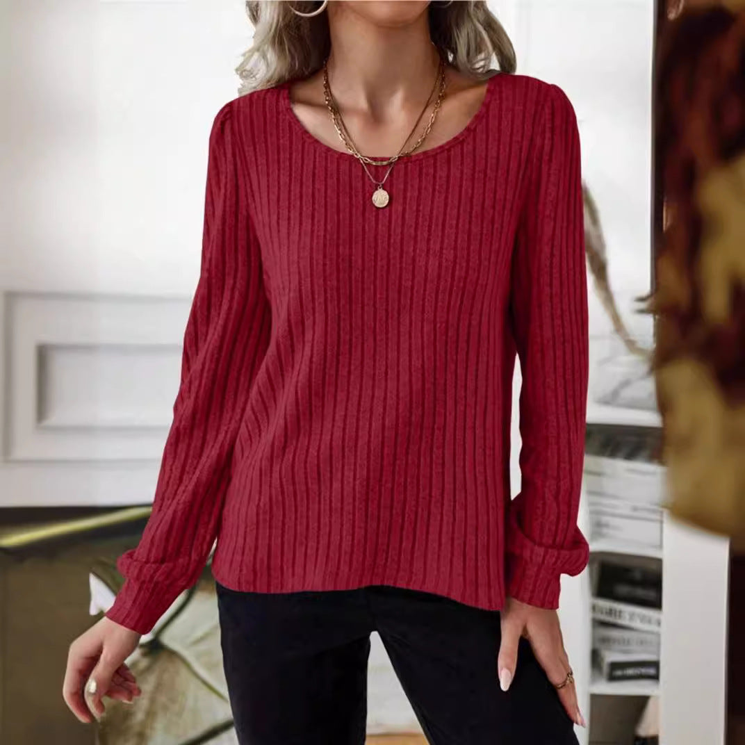 Damen - Gestreifter Pullover - Puffärmeln - Bequem und Stilvoll für jeden Anlass